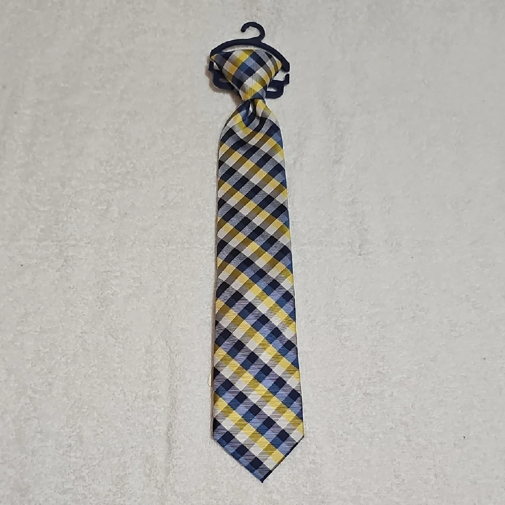 Chaps Boys Blue Yellow Patterned Clip Necktie New